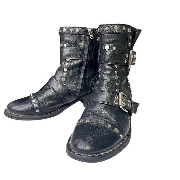 Sam Edelman Studded Buckle Leather Boots Punk Gothic Rocker Womens Size 8.5 - Picture 2 of 16